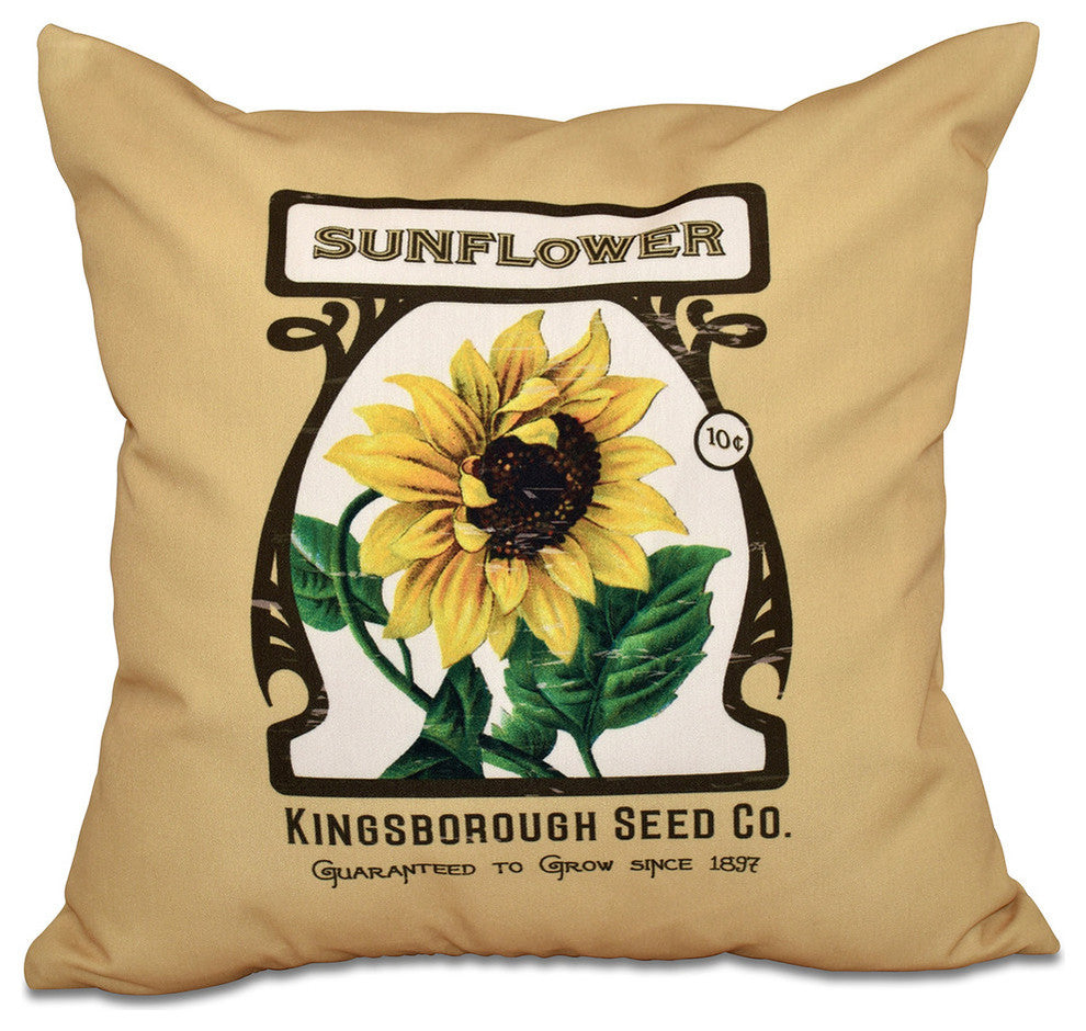 Sunflower, Floral Print Pillow, Gold, 18"x18"