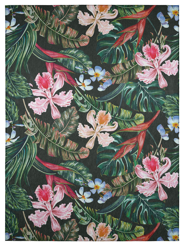 Indoor/Outdoor Tropics TC6 Black Machine Washable 3' x 5' Rug