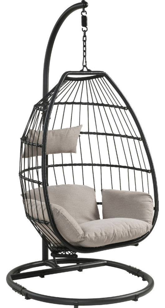 Benzara BM269039 Patio Hanging Chair With Wicker Lattice Frame, Black