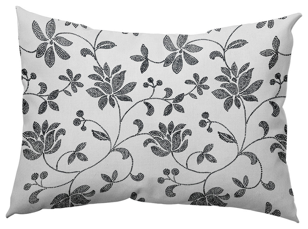 Traditional Floral Polyester Indoor Pillow, Black, 14"x20"