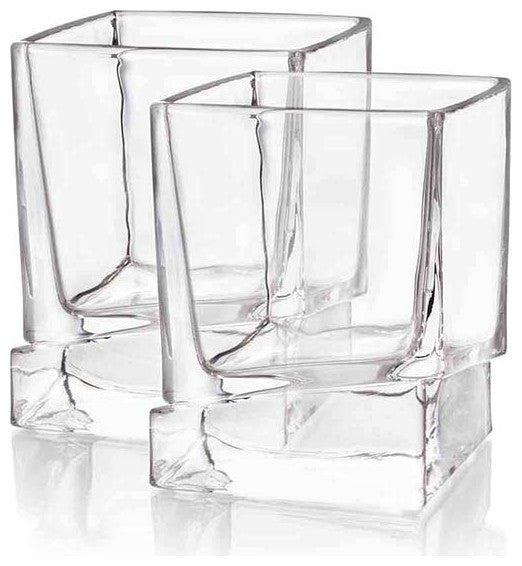 Carre Square Heavy Base Crystal Whiskey Glasses 10 oz, Set of 2