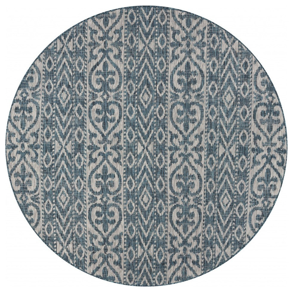8' X 8' Blue And Gray Indoor Outdoor Area Rug