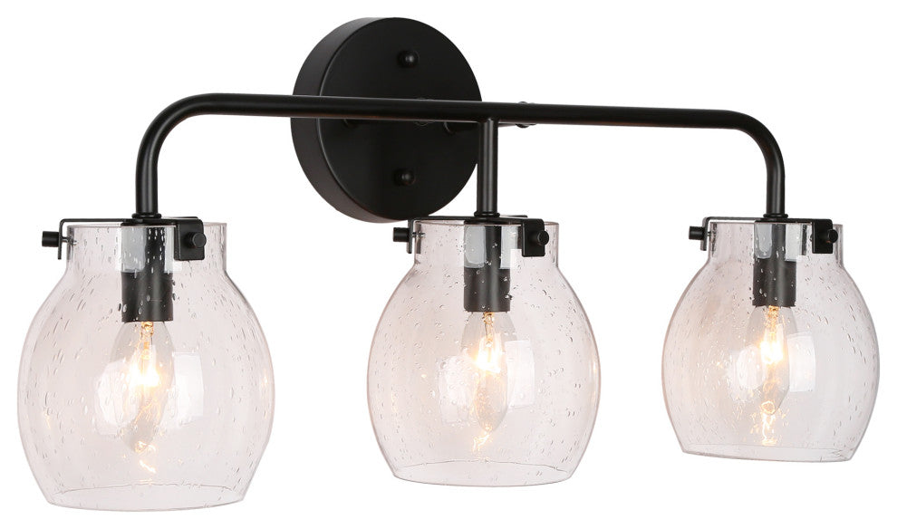 LNC 22" Modern Black Bathroom Vanity Light With Globe Seeded Glass