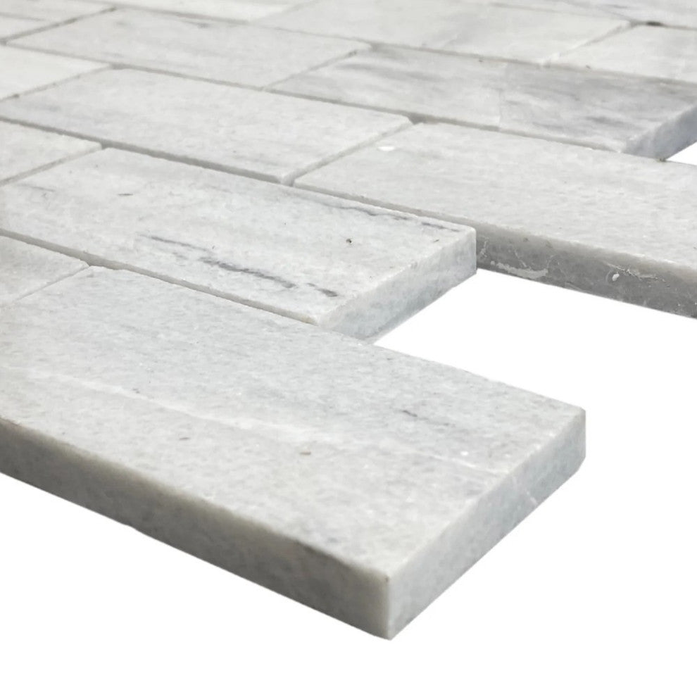 Solto White Marble 2"x4" Brick Honed on 12" x 12" Mesh Mosaic Tile (10 sqft per