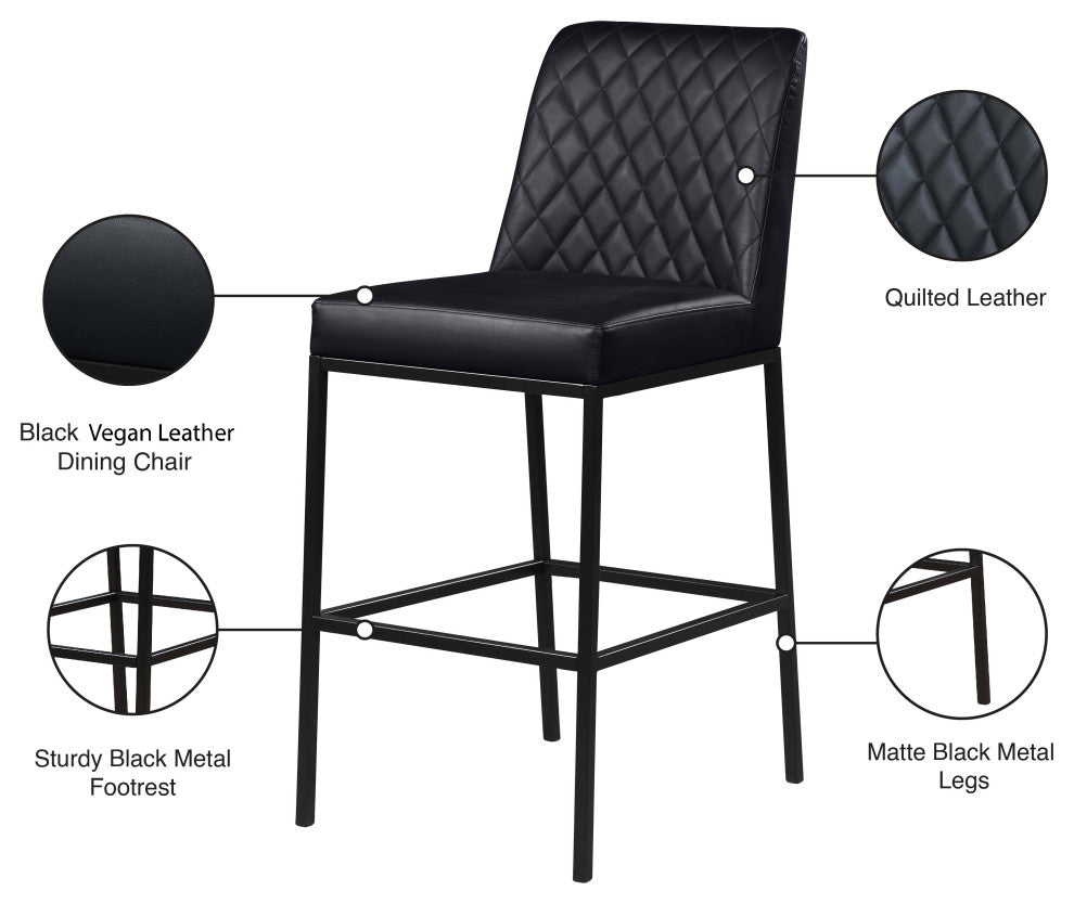 Bryce Faux Leather Upholstered Bar Stool, Set of 2, Black