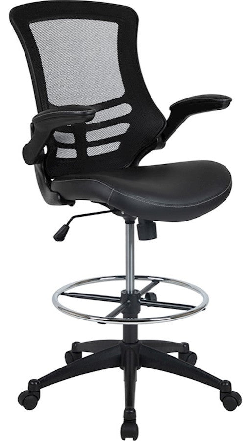 Mid-Back Mesh Ergonomic Drafting Chair With Adjustable Foot Ring, Black