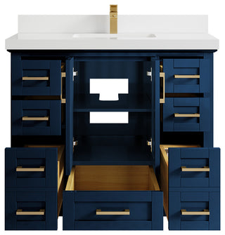 Boston 42 Single Sink Bath Vanity in Navy Blue 2" White Quartz