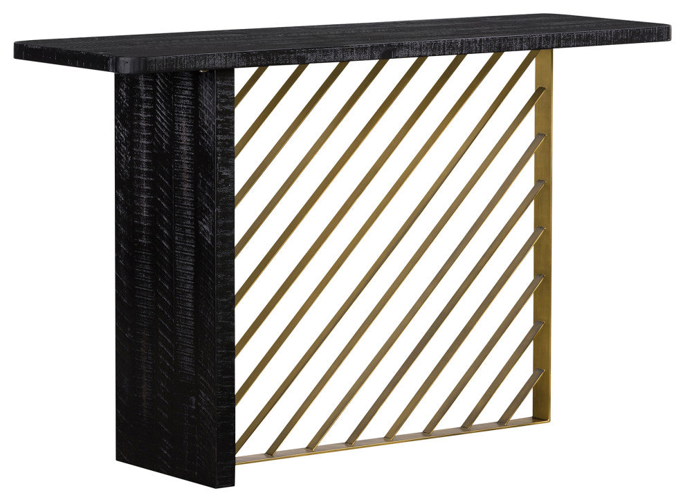 Benzara BM236340 Wooden Console Table With Metal Accents, Gold and Black