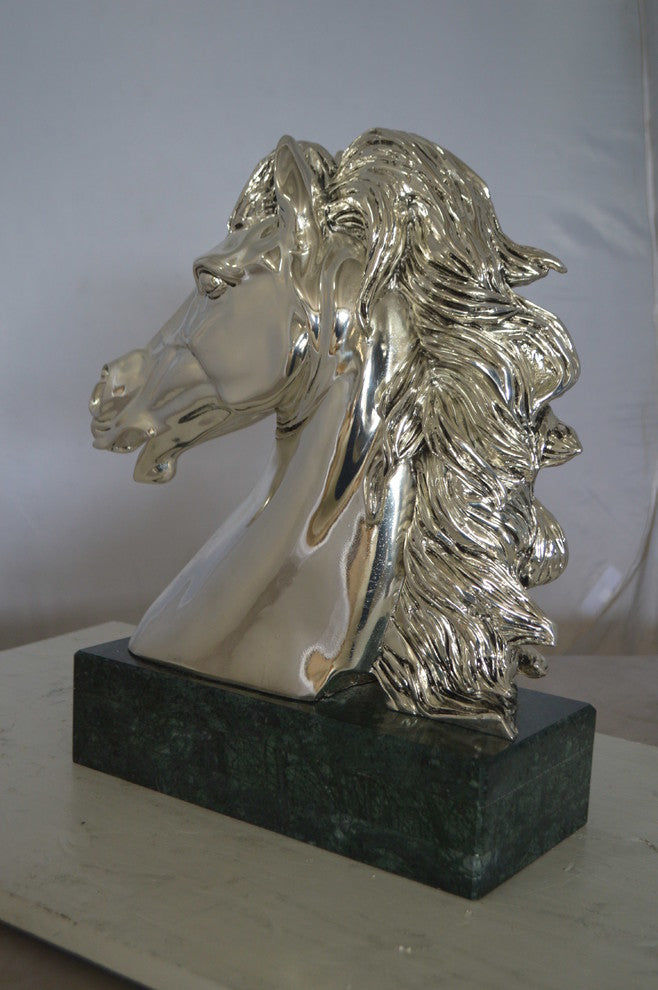 Horse Bust  Silver Finished Statue -  Size: 16"L x 7"W x 20"H.