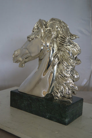 Horse Bust  Silver Finished Statue -  Size: 16"L x 7"W x 20"H.