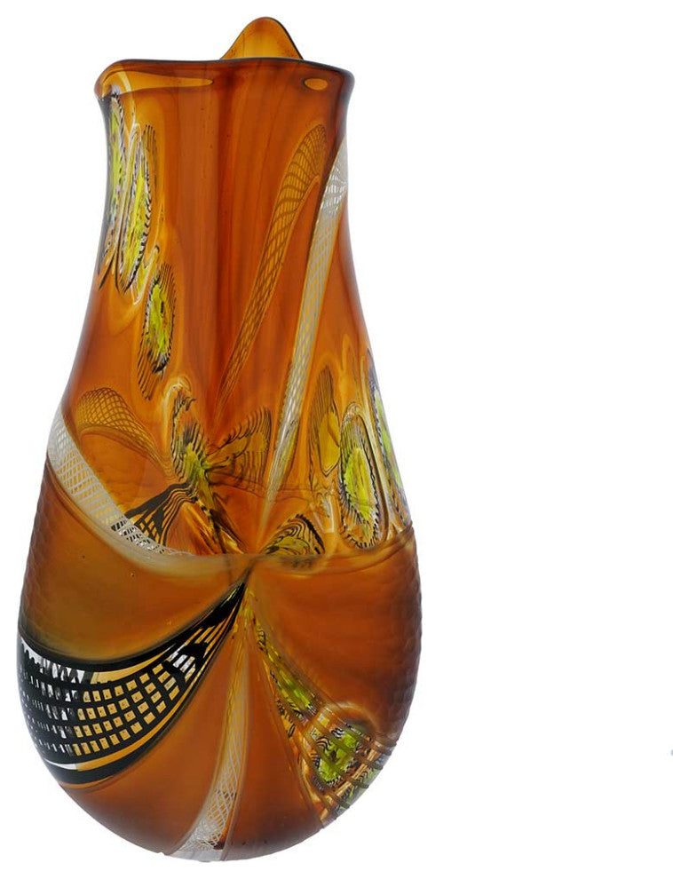GlassOfVenice Battuto Murano Glass Vase - Amber Brown