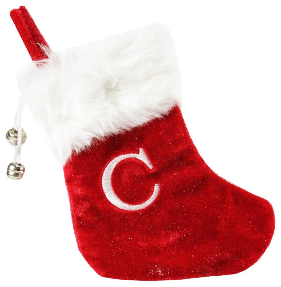 7" Red & White "C" Embroidered Mini Christmas Tree Stocking