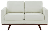 LeisureMod Chester Modern Leather Loveseat With Birch Wood Base, White