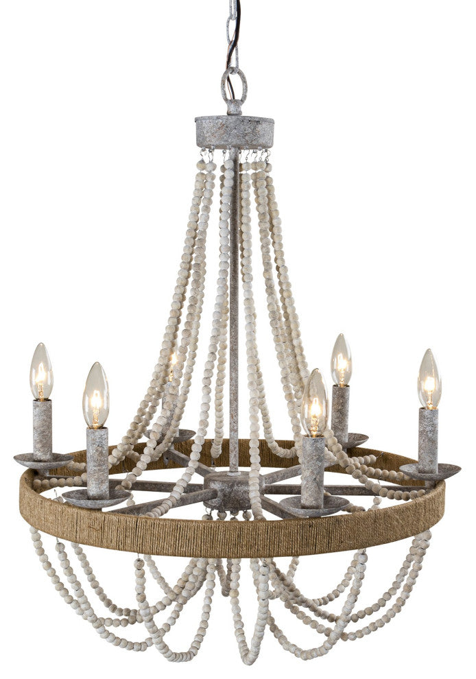 23.6 in Farmhouse 6-Light Wooden Beaded Candle Chandelier