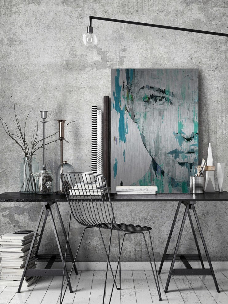 "Half Face Portrait" Painting Print on Brushed Aluminum, 12"x18"