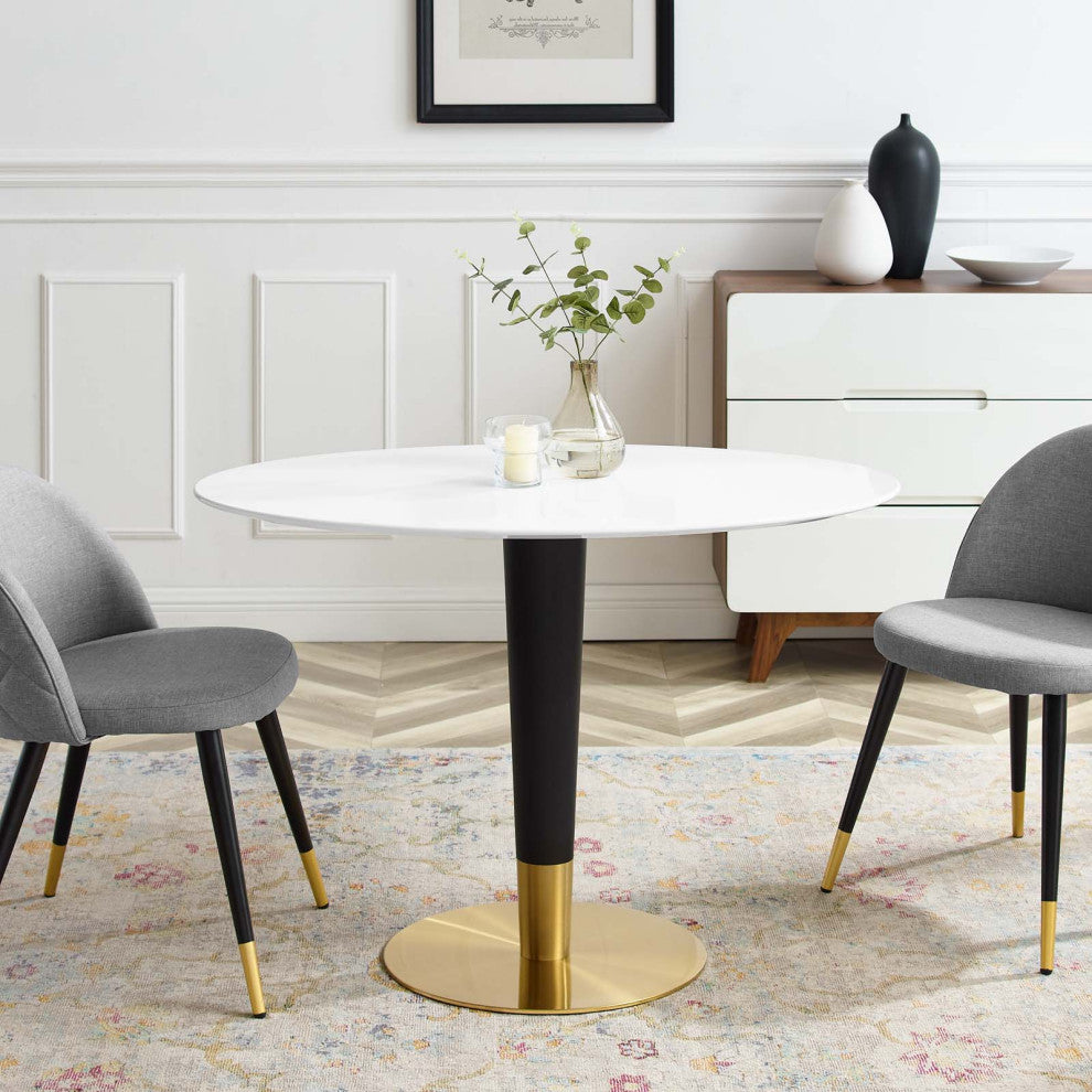 Dining Table, Oval, Wood, Metal, Gold White, Modern, Cafe Bistro Restaurant