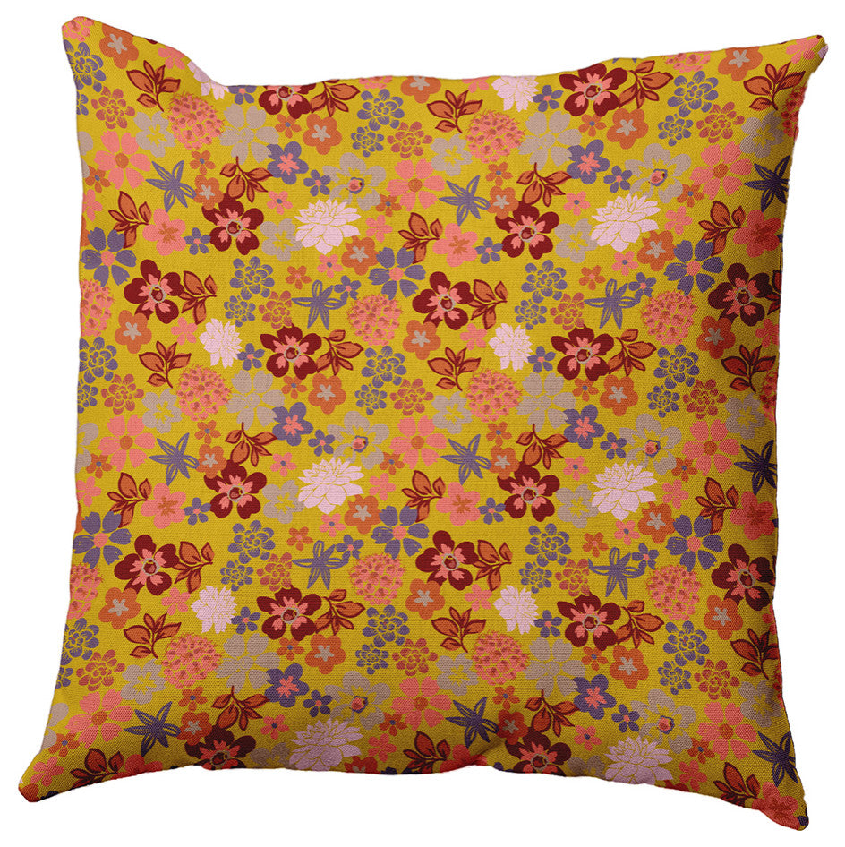 Succulent Garden Accent Pillow, Mustard, 18"x18"