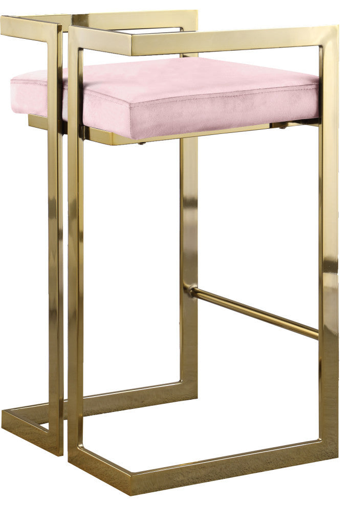 Ezra Counter Stool, Set of 2, Pink Velvet, Gold Base