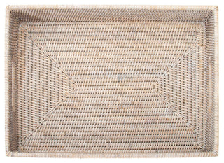 Artifacts Rattan Rectangular Tray With Cutout Handles, White Wash
