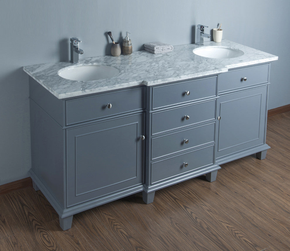 Cadence Double Sink Bathroom Vanity, Gray, 72", Without Mirror