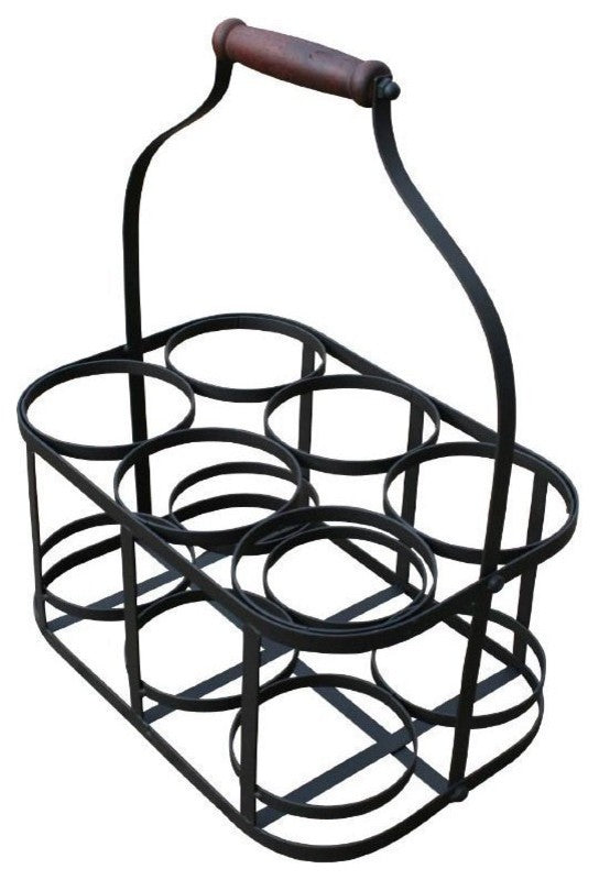 6-Bottle Metal Rack Basket Caddy Holder With Wood Handle