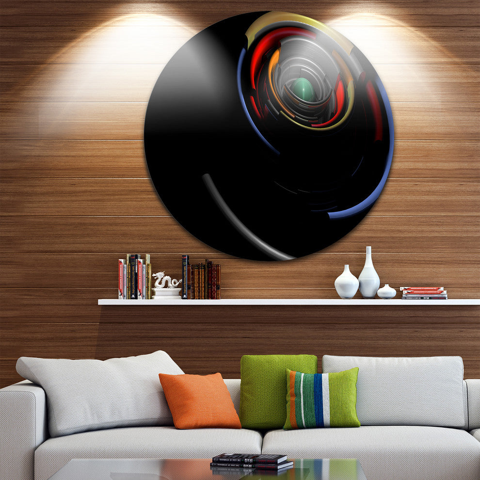 Fractal 3D Circled Stripes, Abstract Art Large Disc Metal Wall Art, 36"