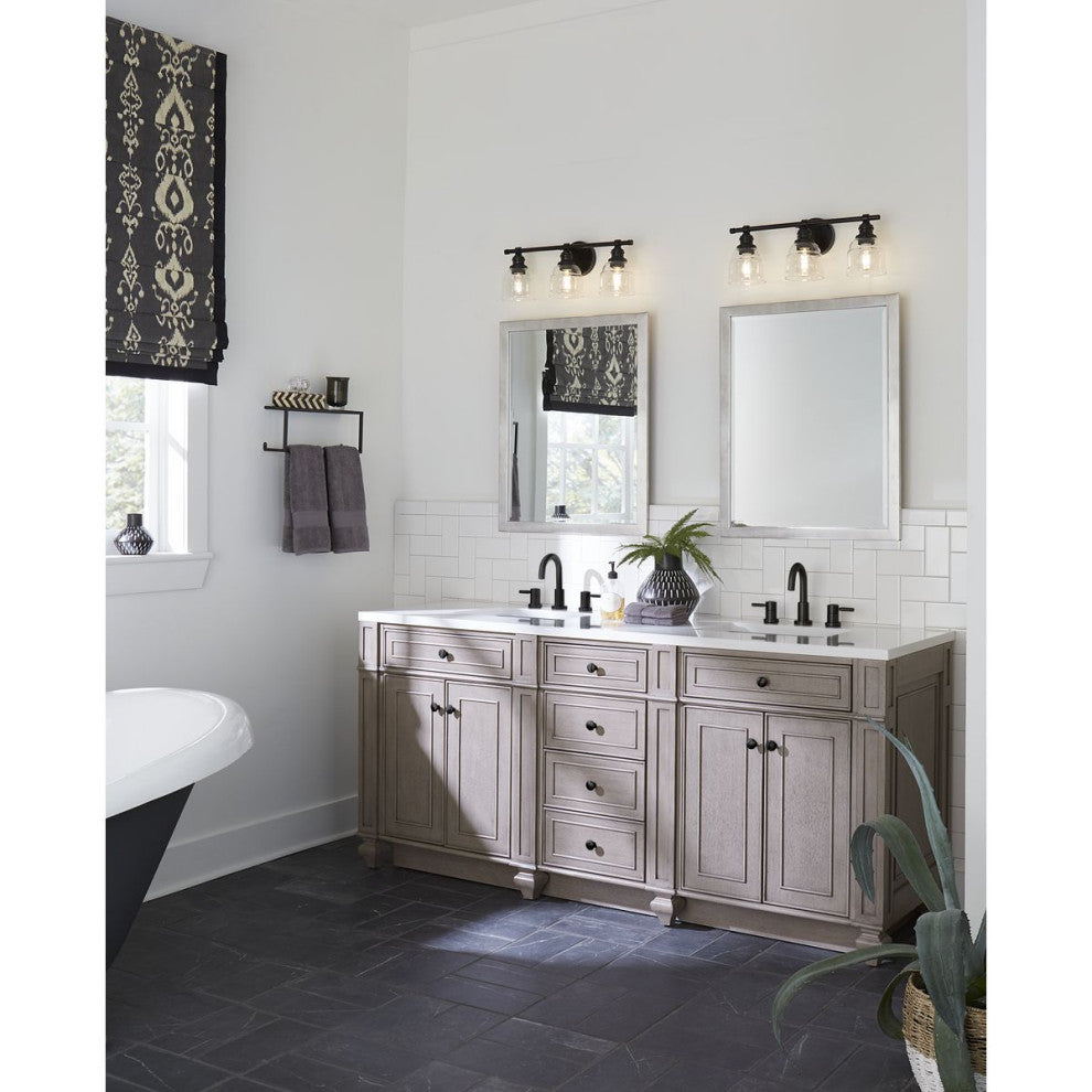 Ambrose Collection 21" 3-Light Matte Black Clear Glass Bath Vanity Light