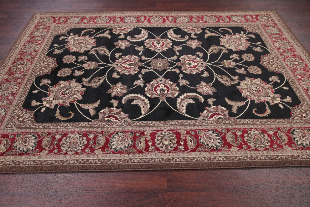 Agra Oriental Carpet Traditional Wool Turkish Area Rug, Black, 9'1"x6'7
