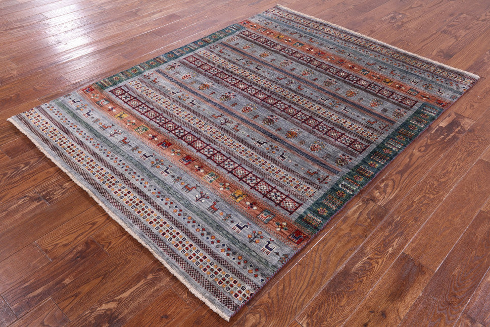 Handmade Tribal Persian Gabbeh Wool Rug 5' 1" X 6' 10" Q9915