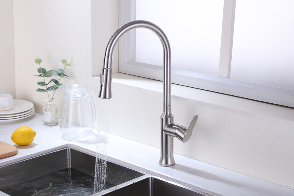Vanity Art Pull Out Kitchen Faucet, Brushed Nickel