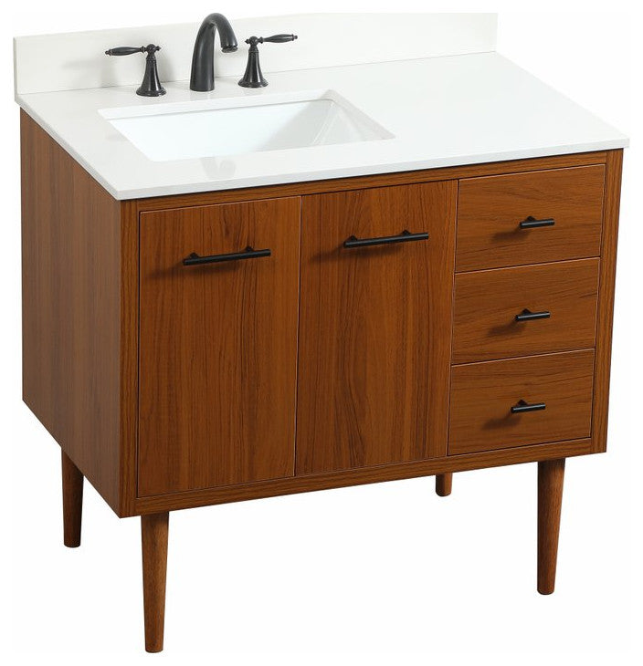 Home Living 22" Midcentury Modern Teak-Light Bathroom Vanity