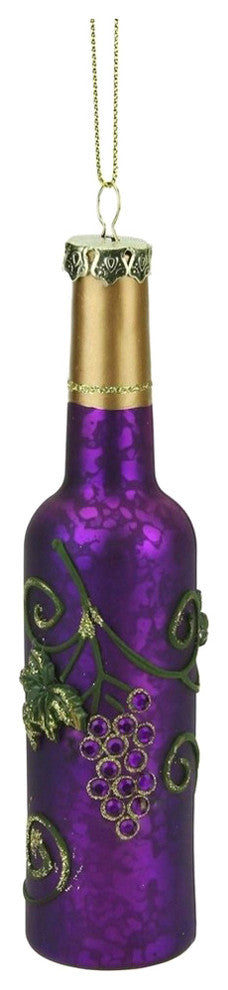 6" Tuscan Winery Wine Bottle Mercury Finish Glass Christmas Ornament, Purple