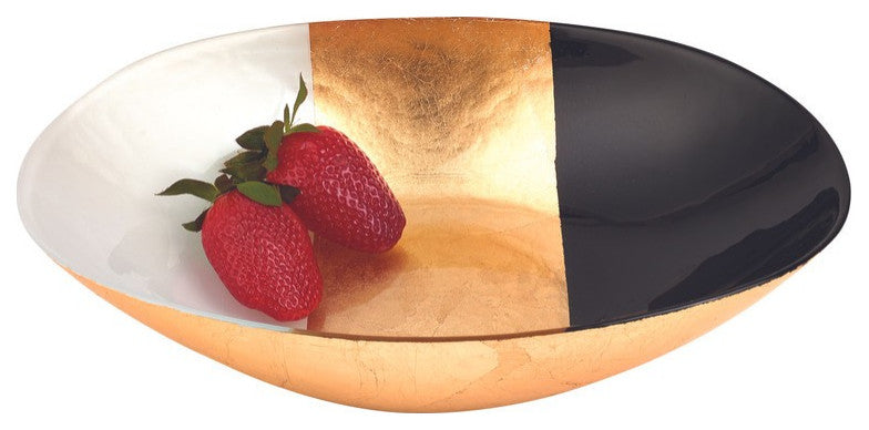 Gold Black and White Oval Glass Serving Bowl