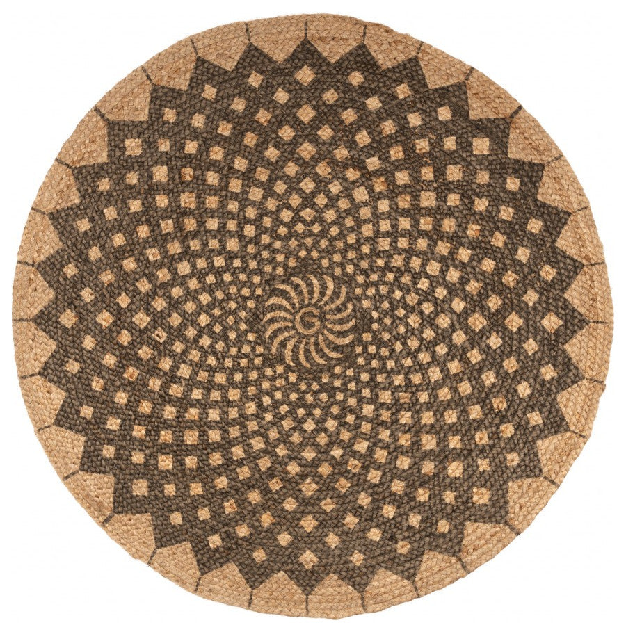 6" Round Brown Geometric Medallion Area Rug
