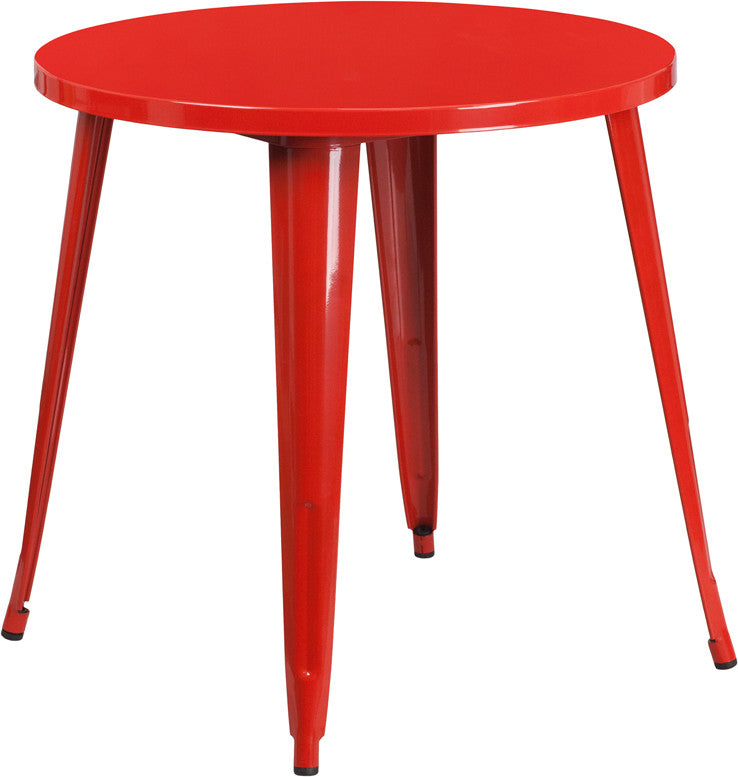 30" Round Red Metal Indoor-Outdoor Table