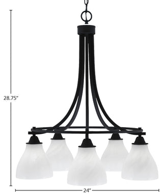 Paramount 5-Light Chandelier, Matte Black, 6.25" White Marble Glass