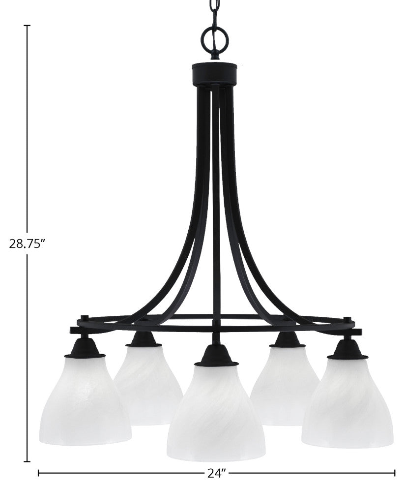 Paramount 5-Light Chandelier, Matte Black, 6.25" White Marble Glass