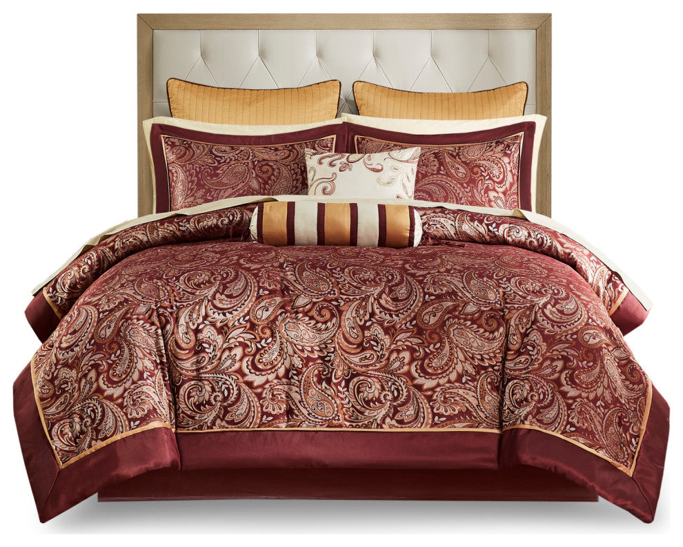 Madison Park Jacquard Comforter 12-Piece Set With Piping, Queen
