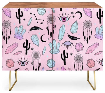 Deny Designs Desert Crystals Theme Credenza, Walnut, Gold Steel Legs