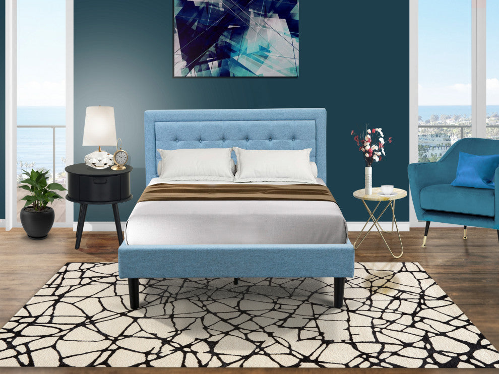 2-PiecePlatform Full Size Bed Set, 1 Bed Frame, Night Stand, Denim Blue