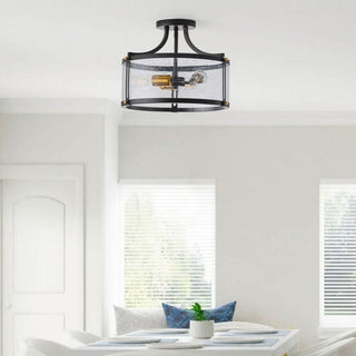 Farmhouse Matte Black 3-Light Seeded Glass Semi Flush Mount Ceiling Light