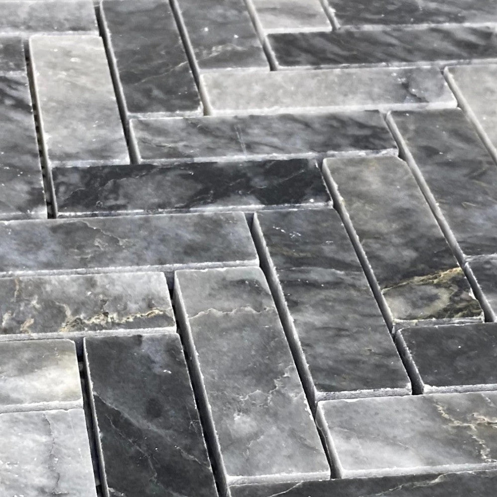 Luna Sky Marble 1"x3" Herringbone on 12" x 12" Mesh Mosaic Tile (10 sqft per box