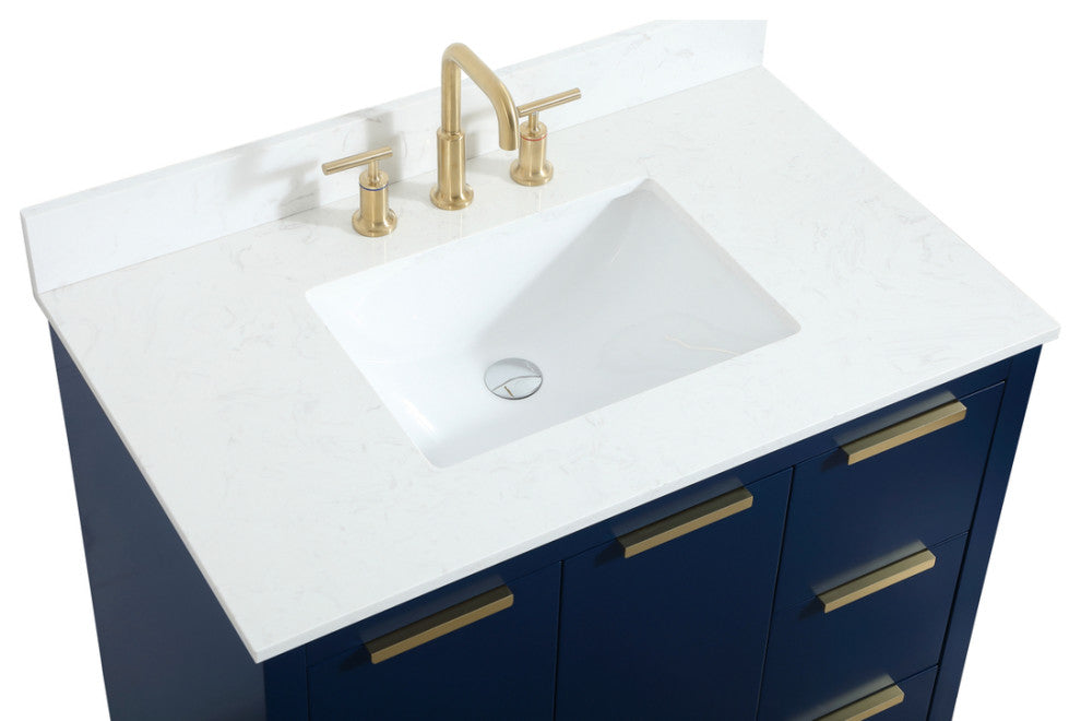 36" Single Bathroom Vanity, Blue, With Backsplash
