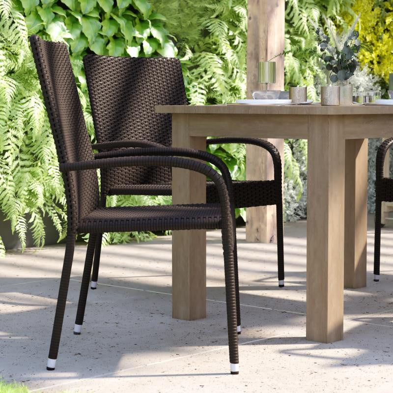 Maxim Set of 4 Stackable Indoor/Outdoor Wicker Dining Chairs with Steel Frames,