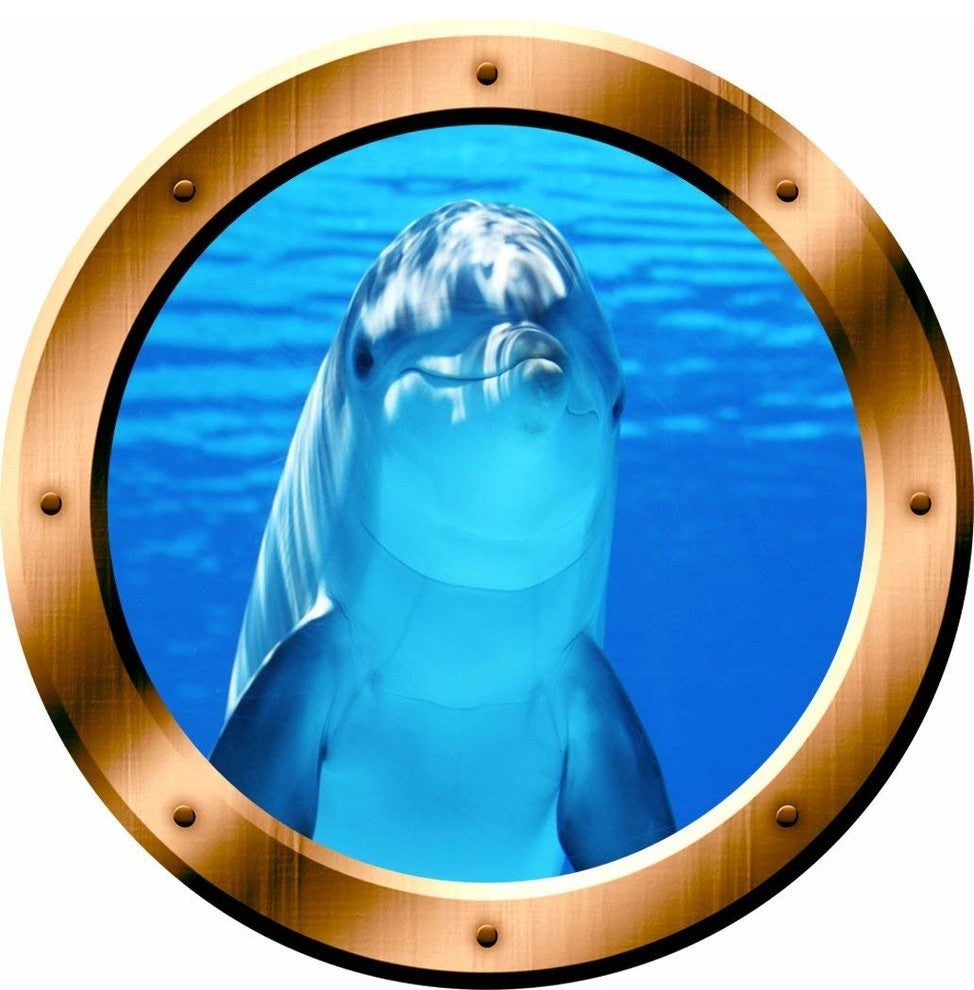 VWAQ 1 Porpoise Porthole Dolphin Wall Decal, 20" Diameter