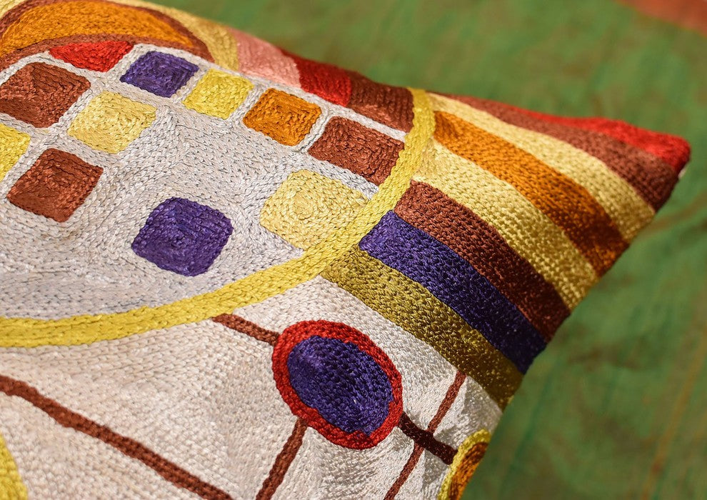 Hundertwasser Biomorph II Accent Pillow Cover Handmade Art Silk 18x18"