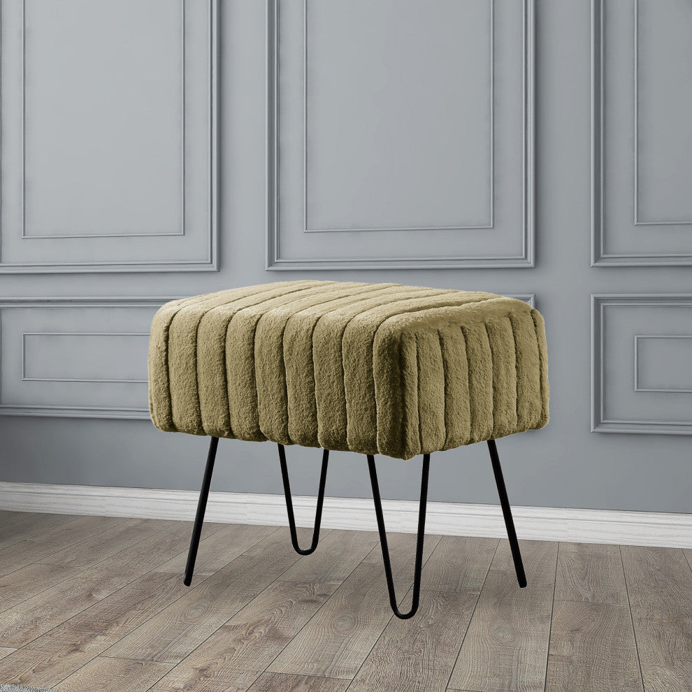 Serenta Super Mink Ottoman, Olive, 19''x13''x17''