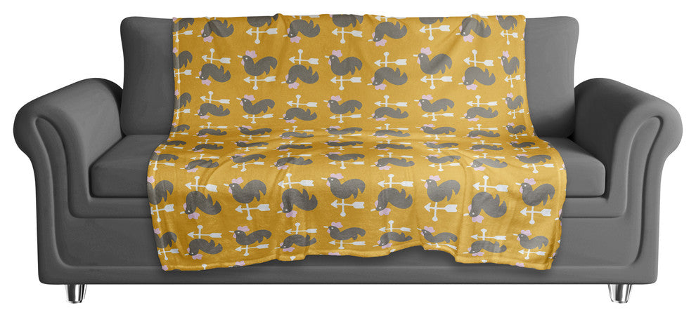 Yellow Rooster Pattern Fleece Blanket