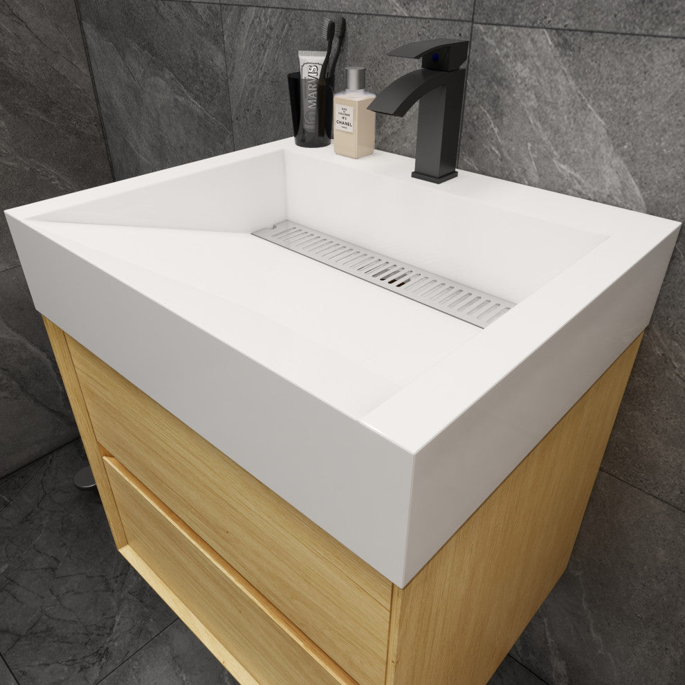 MAX 24" Floating Bath Vanity With Acrylic Sink, Teak Oak
