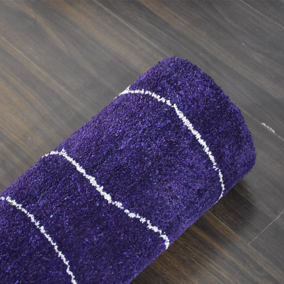 HAND KNOTTED LOOM SILK ECO-FRIENDLY RUG-9'x12',Rectangle,Purple White,Contempora